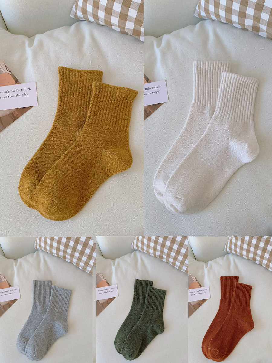 5 Pairs Women Solid Warm Wool Winter Socks BA1027