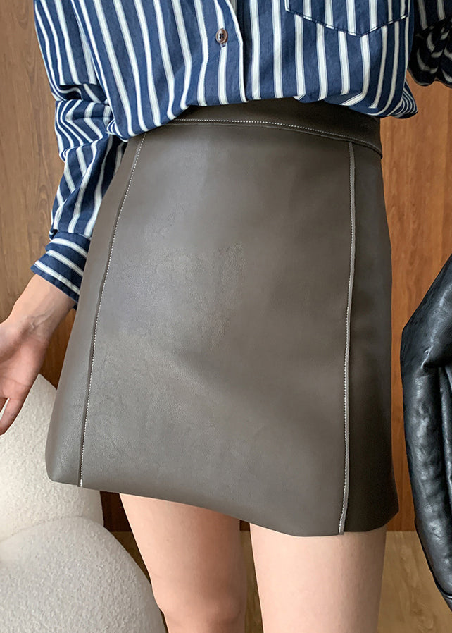 Original Design Black Patchwork Faux Leather Skirt Fall WD004