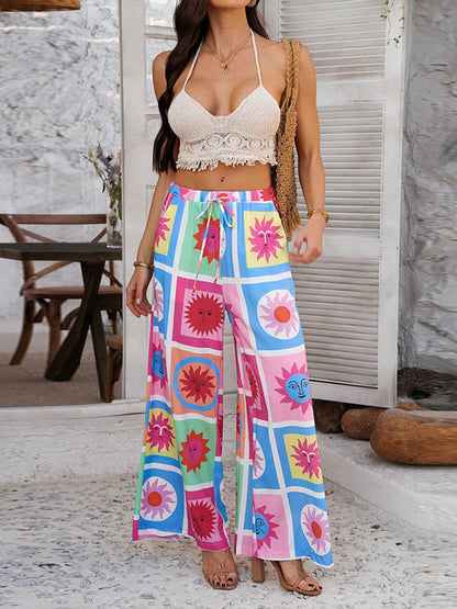 Taille Hoch Bunte Taschen Hosen Kordelzug Urlaub Gerade 