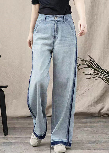 Pantalon large en denim patchwork à poches bleues magnifiques pour printemps TT1027