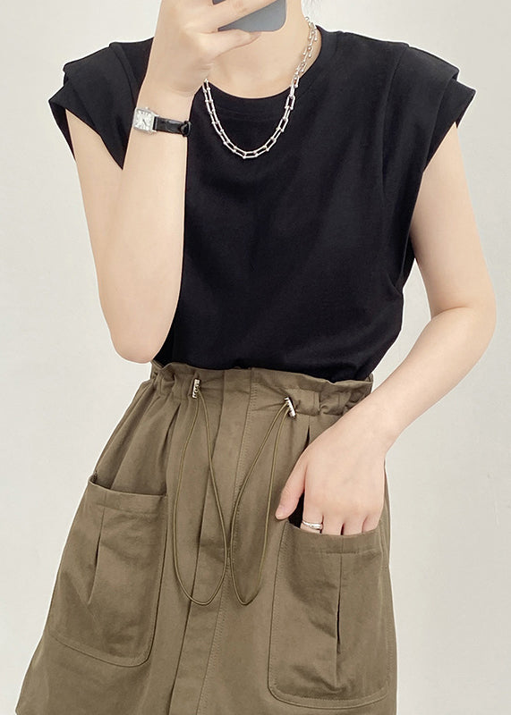 Hals Baumwollhemden Schwarz O Sommer Solid T 