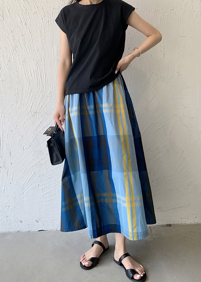 Blue Spring Skirt Hem Large Exra Women Plaid Cotton