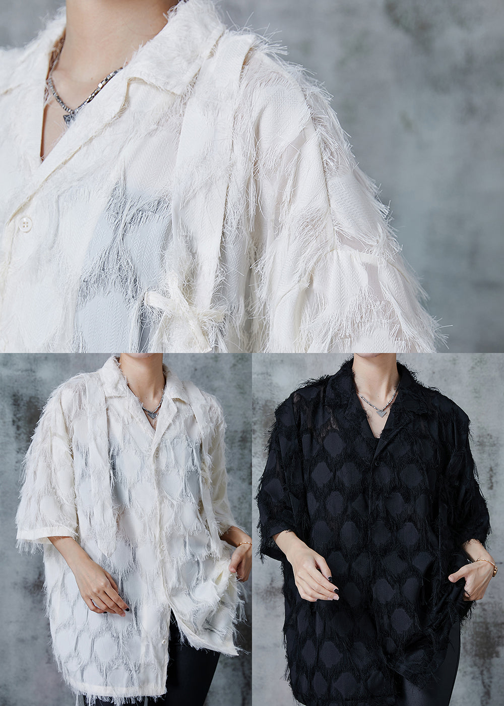 Italian Black Tasseled Oversized Cotton Shirts Summer QA1020