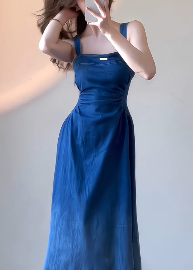 Boutique Kleid Blau Slim Denim Sommer Strap Fit Spaghetti 