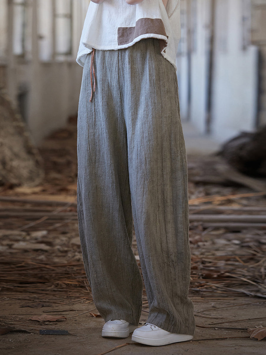 Women Summer Vintage Worn Straight Linen Pants IO1010