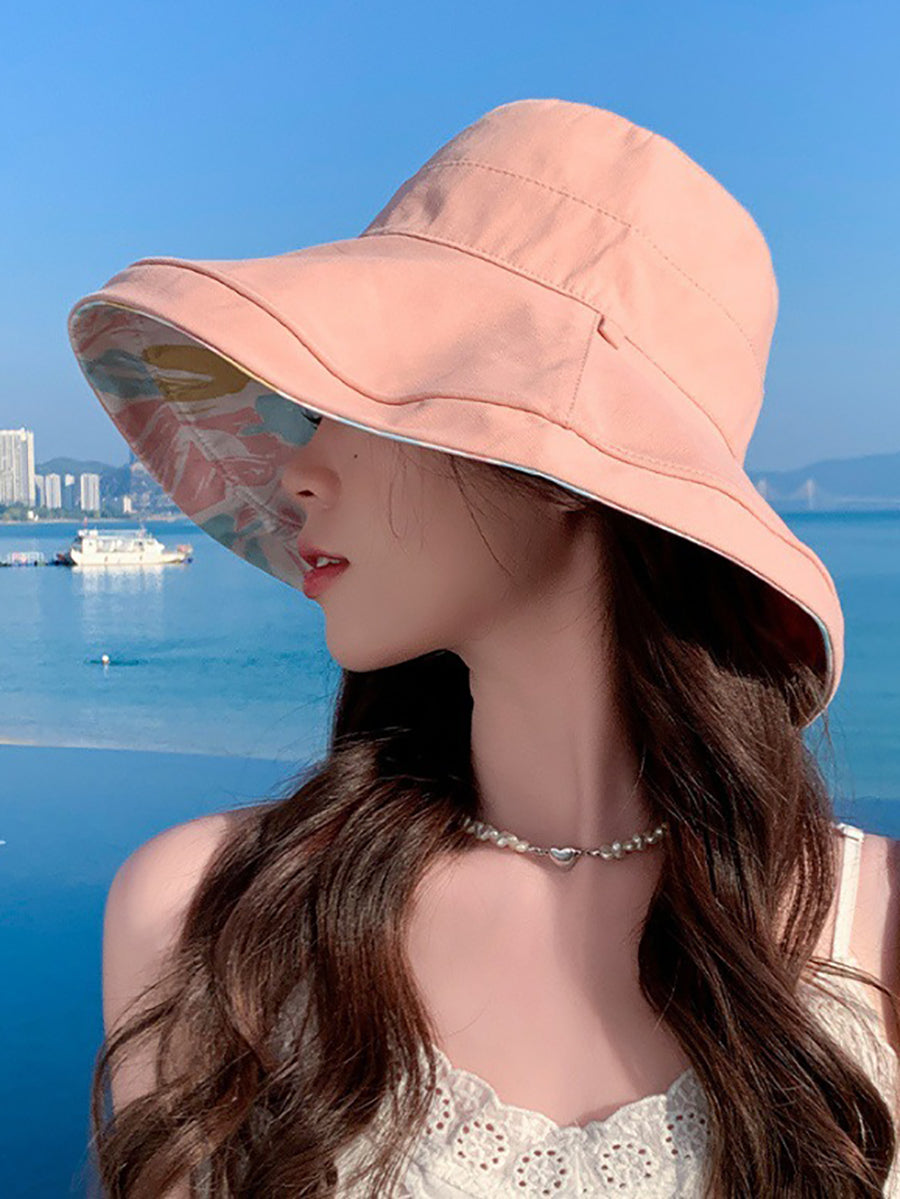 Hat Summer Sunproof Dual-side Flower Women Wearing