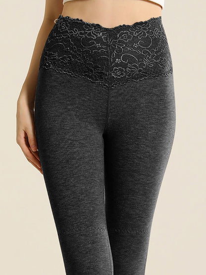 Leggings d'hiver chauds en cachemire et dentelle taille haute pour femmes QM010