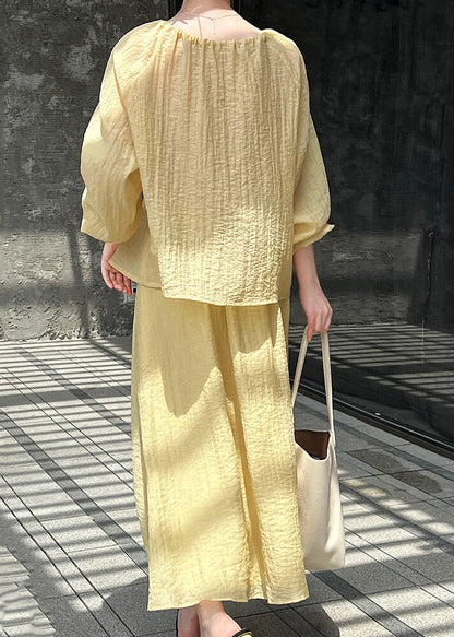 French Cotton Two And Up Pieces Set Skirts Yellow Tops Lace