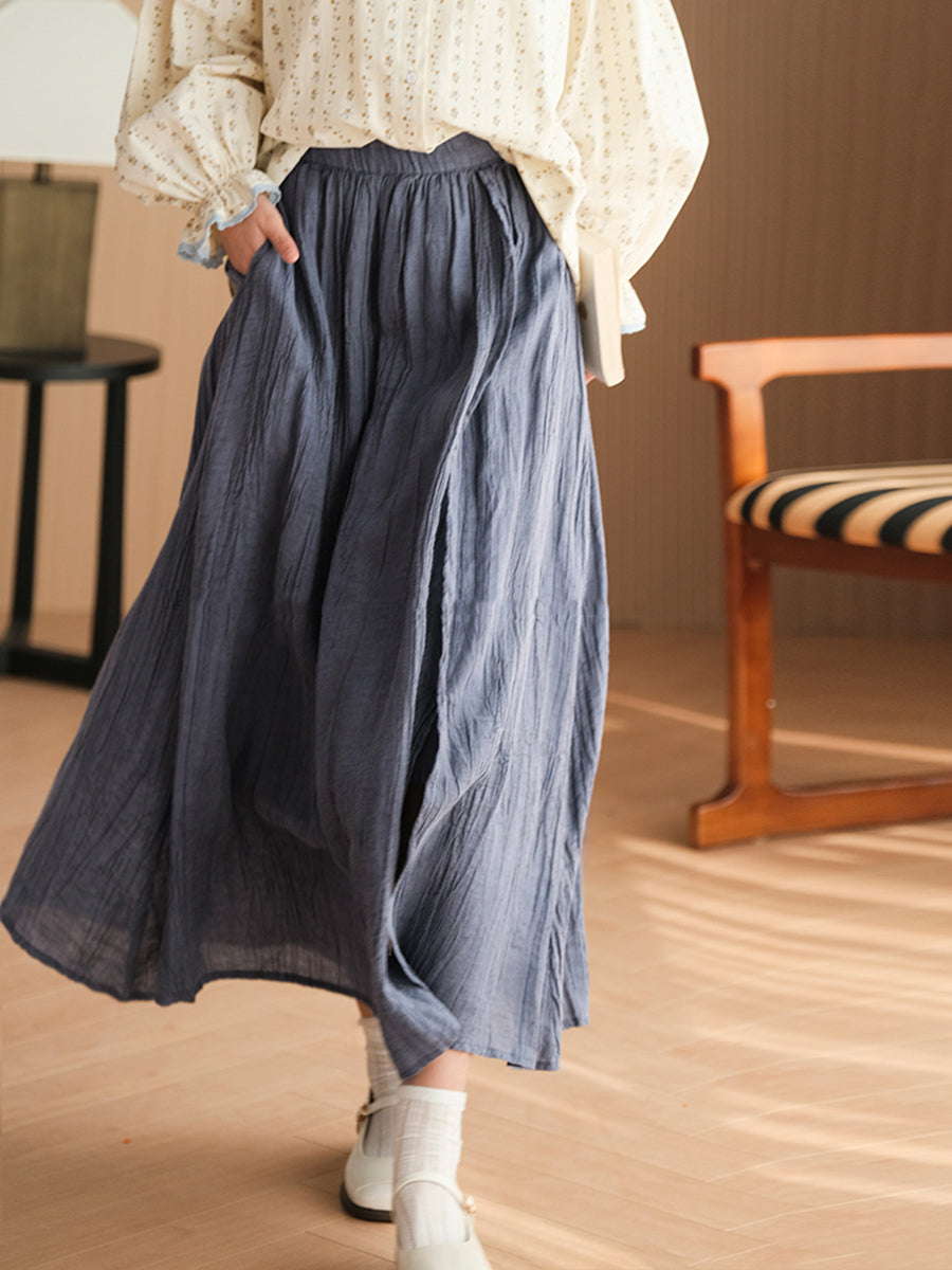 Plus Size Women Casual Solid Ramie Loose Skirt KL1030