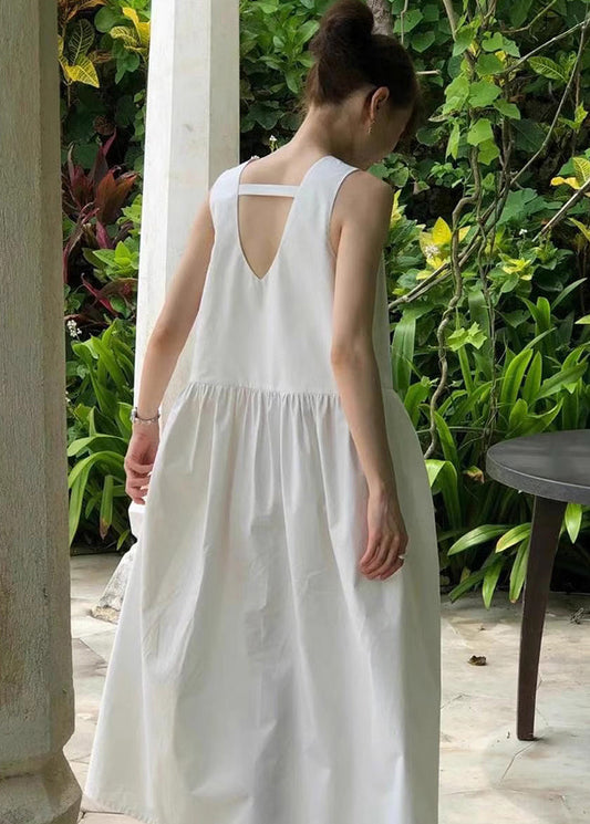 Weißes rückenfreies Kleid ärmellos Edle Urlaubsbaumwolle