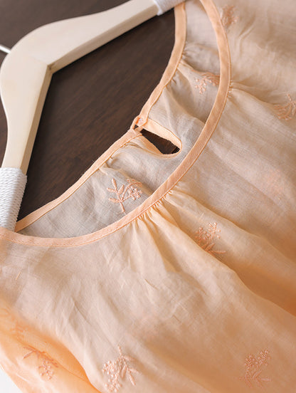 Plus Size Women Summer Embroidery Thin Ramie Shirt XX1030