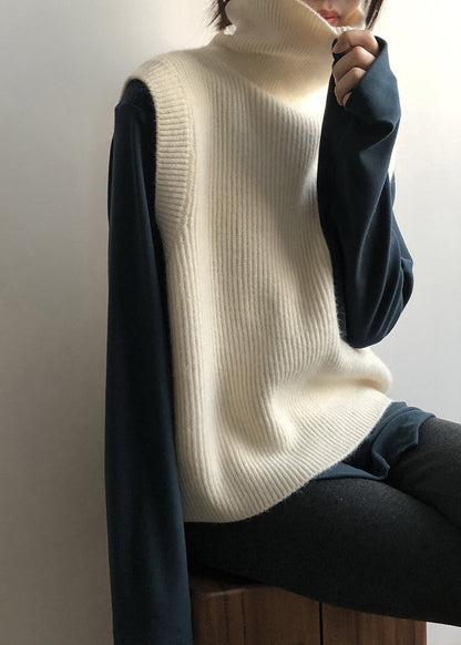 Gilet en tricot polyvalent à col montant gris français sans manches AF1090 