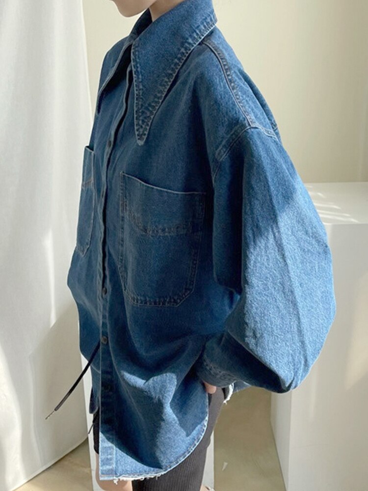 Long Peter Pockets Pan Sleeve Single-breasted Loose Urban Collar