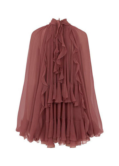 Haut patchwork en mousseline de soie, chemise à volants rouge brique à la française 