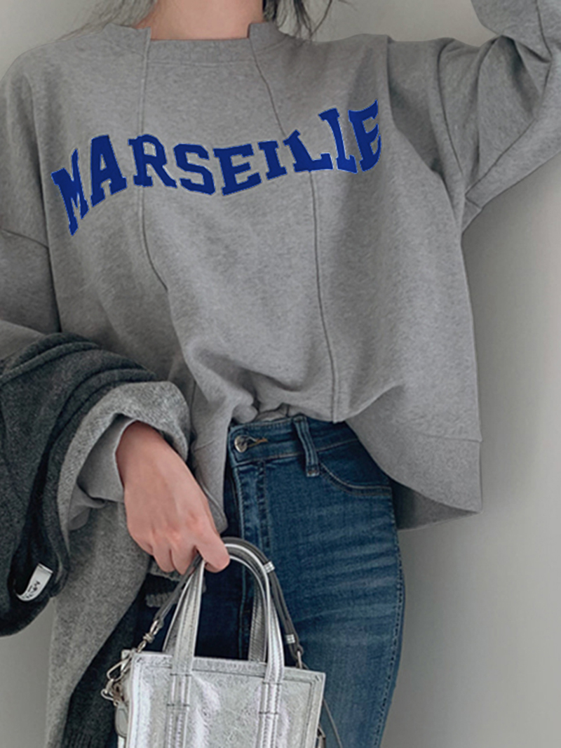 Street Loose Apricot O-Ausschnitt Buchstabendruck Langarm Sweatshirt TW003 