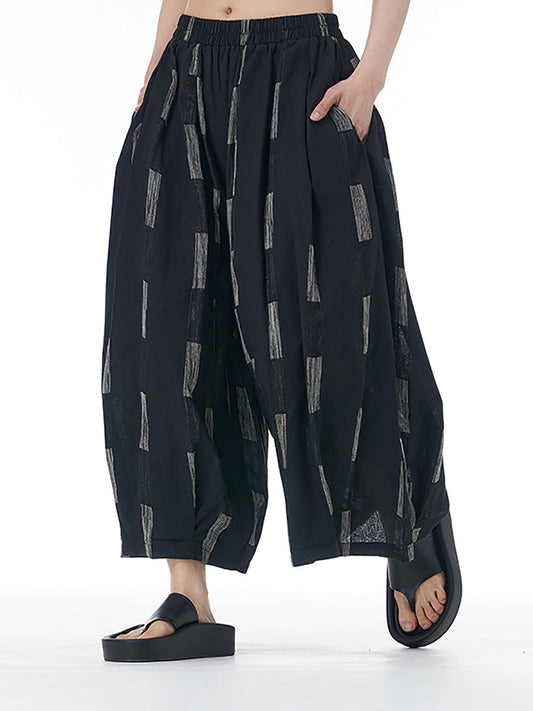 Women Summer Casual Print Wide-leg Cotton Pants FD033