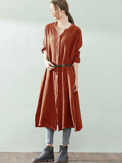 Robe ample à col en V et boutons solides pour femmes de grande taille, automne, AK1005 