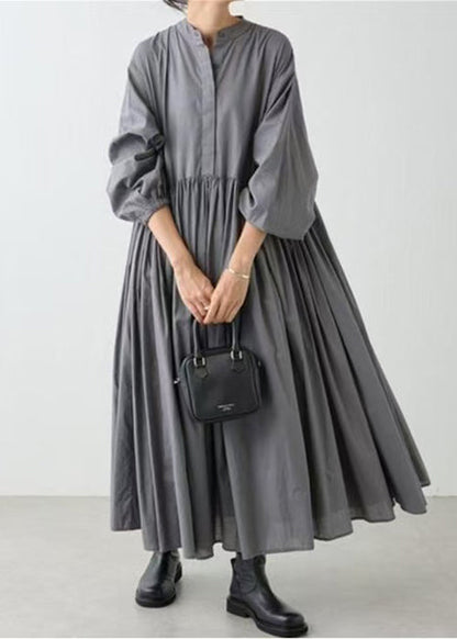 Graues Kleid Classy Shirts Solide Baumwolle Wrinkled Frühling 