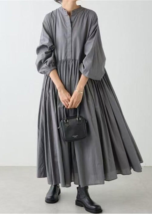 Graues Kleid Classy Shirts Solide Baumwolle Wrinkled Frühling 