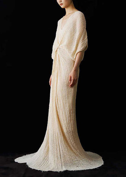 Up Italienisches Sommerkleid Hals Spitze Falten Knöchel V 