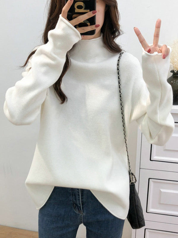 Casual Purple Half Turtleneck Long Sleeve Sweater AN1049