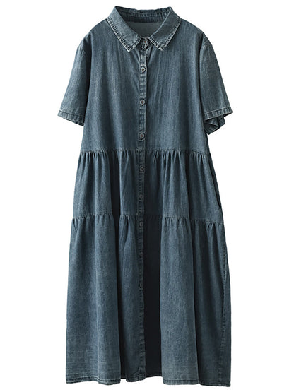 Robe d'été décontractée à boutons et plis pour femmes LL024 