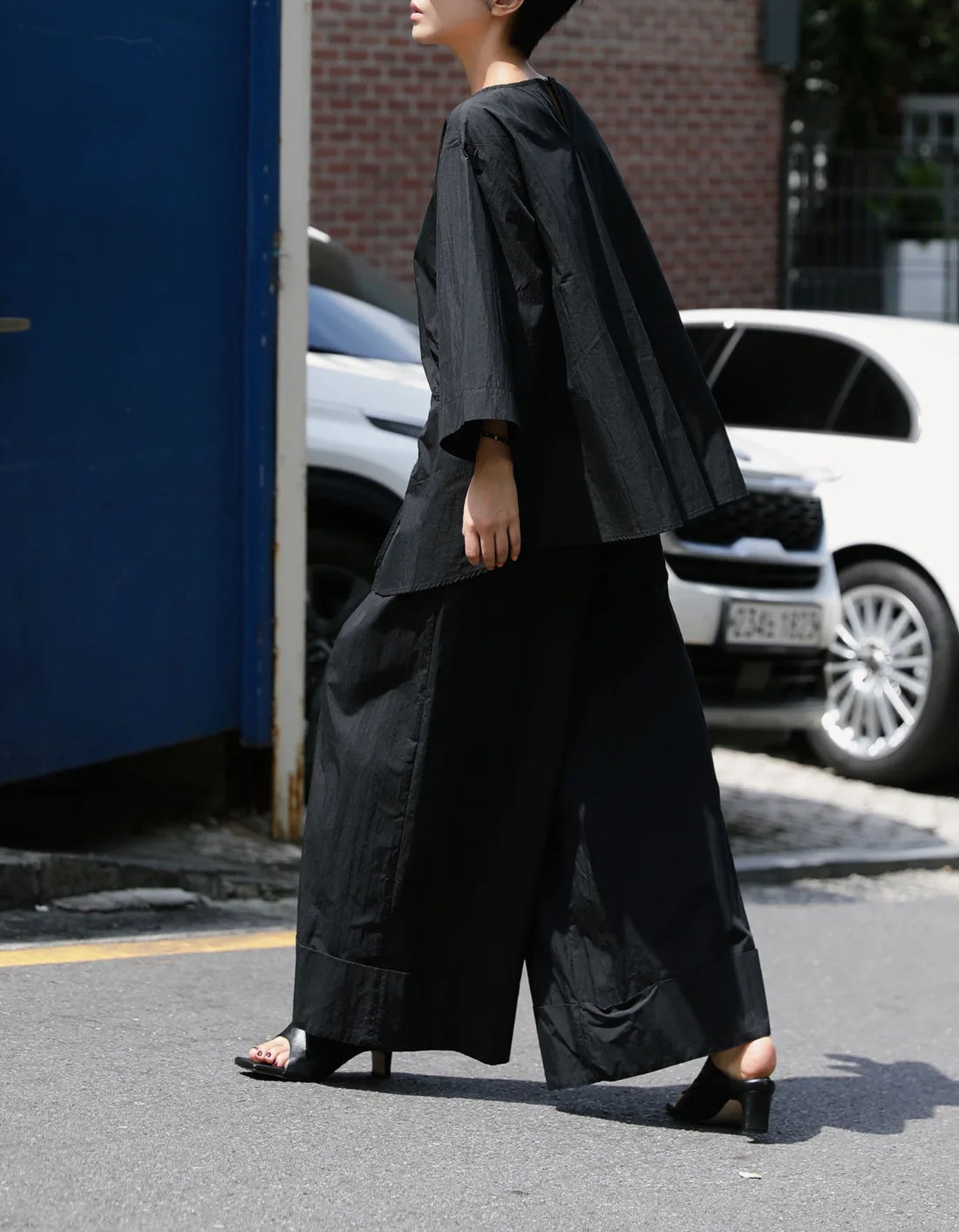 Pantalon kaki élastique à taille large et biologique 