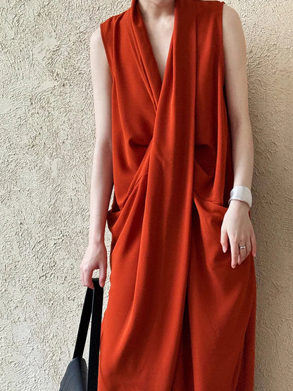 Taschen mit drapiertem ärmellosem Kleid Elegantes Midi 