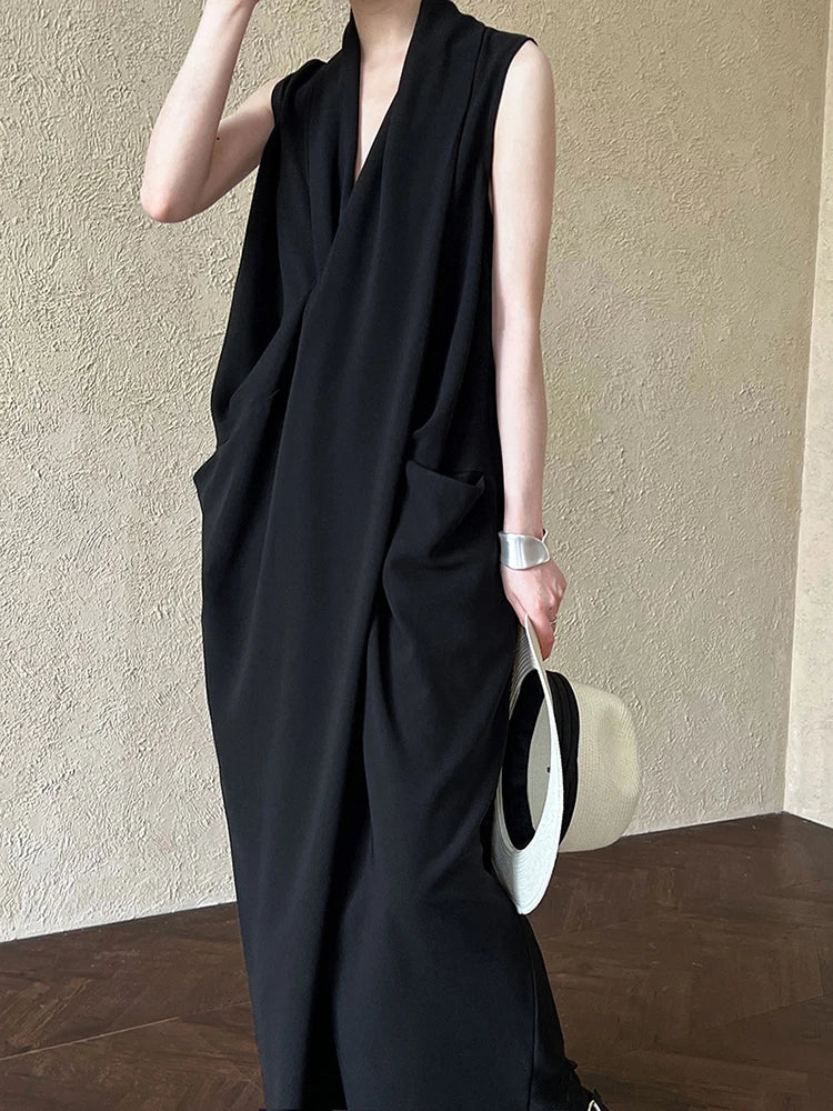 Taschen mit drapiertem ärmellosem Kleid Elegantes Midi 
