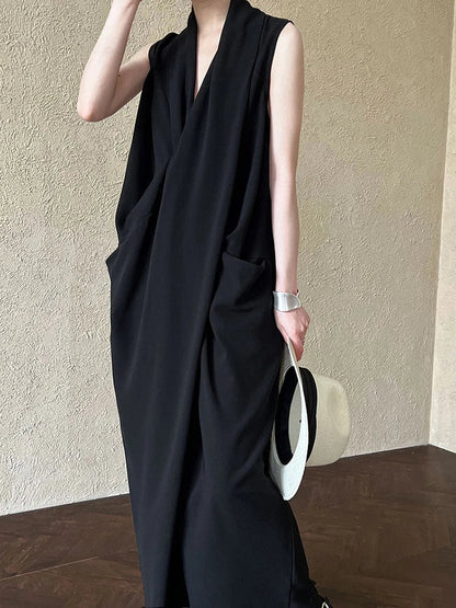 Taschen mit drapiertem ärmellosem Kleid Elegantes Midi 