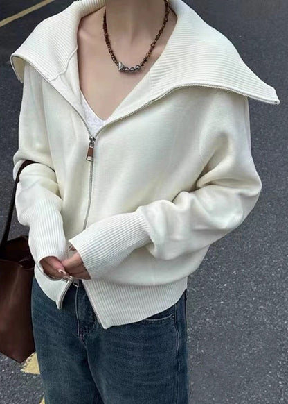 Neuer schwarzer Strickpullover mit Peter-Pan-Kragen und Reißverschluss, Herbst RY021 