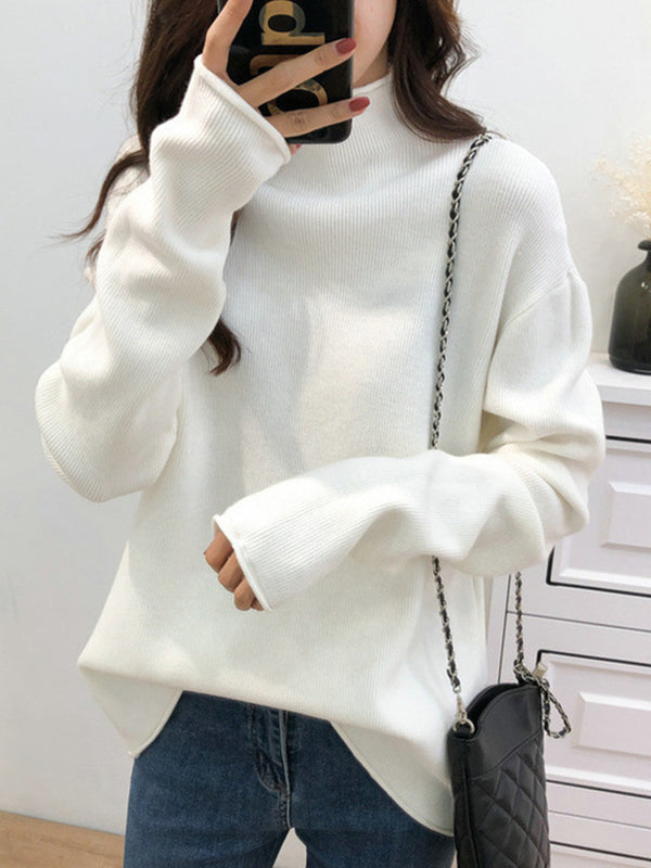 Casual Purple Half Turtleneck Long Sleeve Sweater AN1049