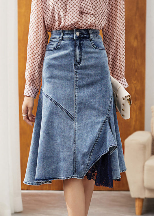 Natural Blue Asymmetrical Patchwork High Waist Denim Skirts Summer EE027