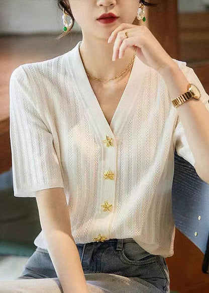 Neck Shirt Sommer Strick Silm Schwarz V Fit Style 