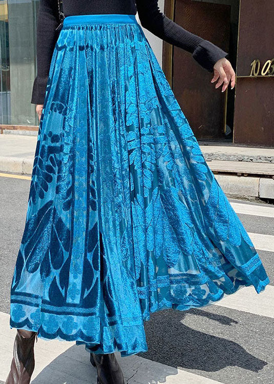 Blue Jacquard Velour pleated skirt Winter AJ1010