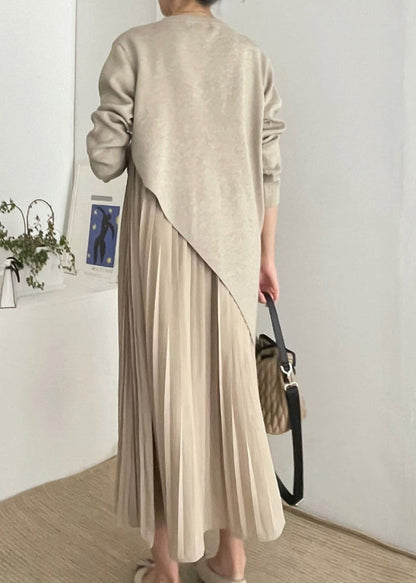 Robe asymétrique froissée en deux mailles kaki, magnifique ensemble 