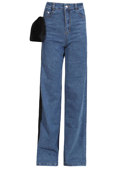 Jean droit rouge chic noué taille haute boutonné 