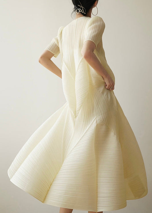 Baumwolle Französisch Kleider Beige Stil Sommer Faltig 