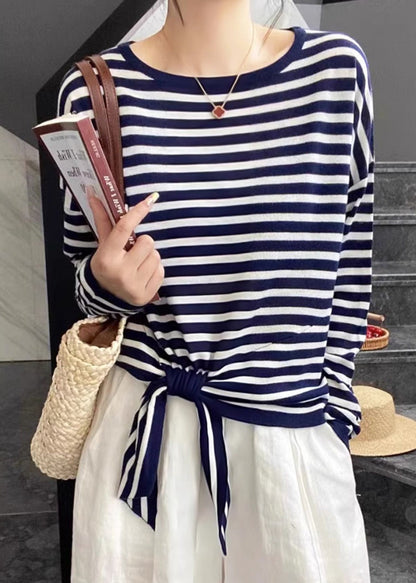 Spring OT Lace Striped Black Up Loose Neck Baumwollhemd 