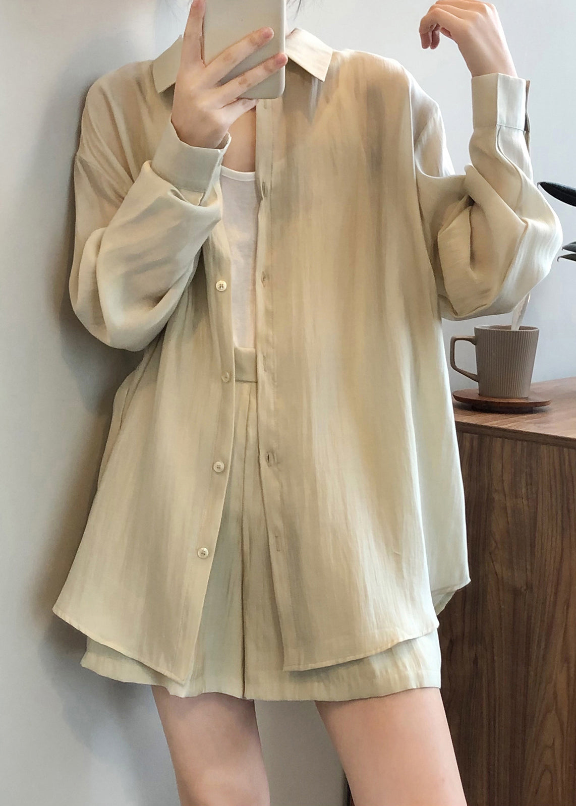 Ensemble deux pièces en dentelle légère et soie pour femme, vert uni, printemps 