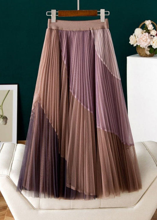 Vintage Purple Casual Print Pleated Fall Skirts AJ1007