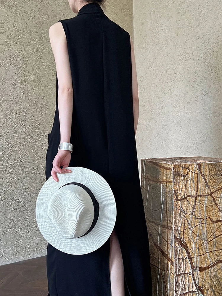 Taschen mit drapiertem ärmellosem Kleid Elegantes Midi 