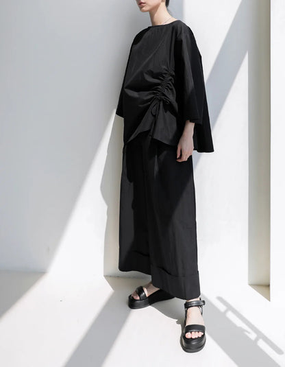 Pantalon kaki élastique à taille large et biologique 