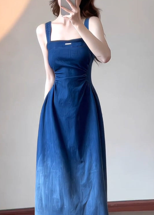 Boutique Kleid Blau Slim Denim Sommer Strap Fit Spaghetti 