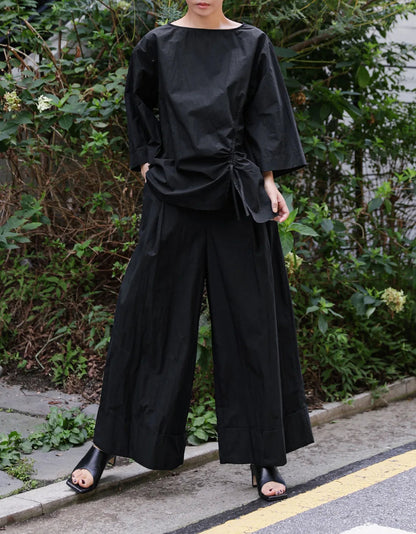 Pantalon kaki élastique à taille large et biologique 