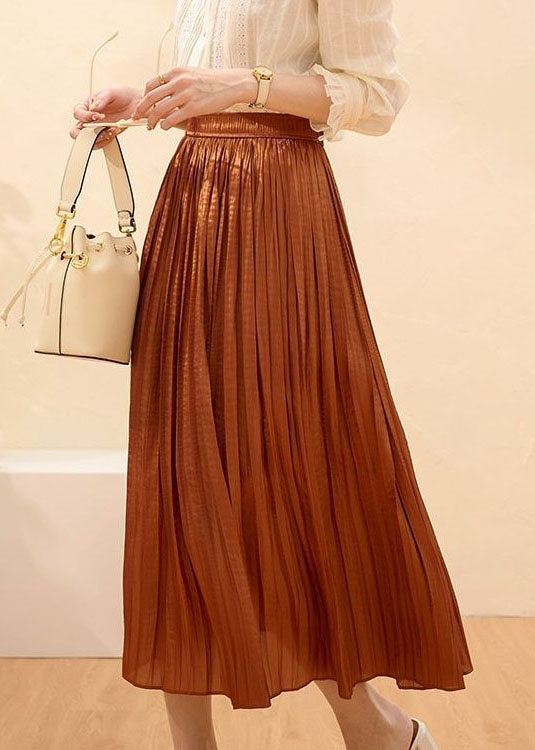 Women Caramel Wrinkled Patchwork Silk Skirts Summer AZ1020