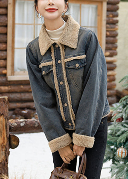 Französisch Beige Button Patchwork Warme Fleece Mäntel Winter RY022 