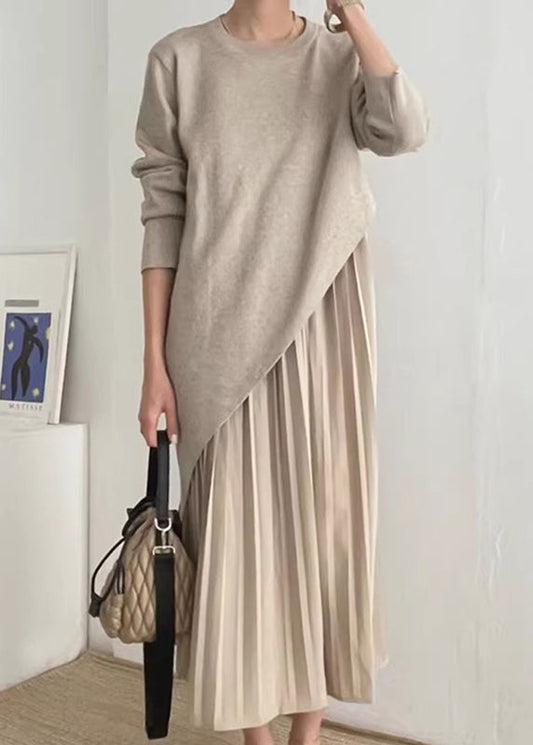 Asymmetrisches Kleid Wrinkled Two Knit Khaki Schönes Set Piece 