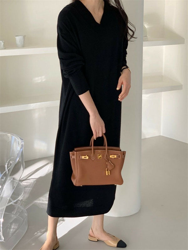 Urban Apricot V-Neck Long Sleeve Knit Dress AN1075