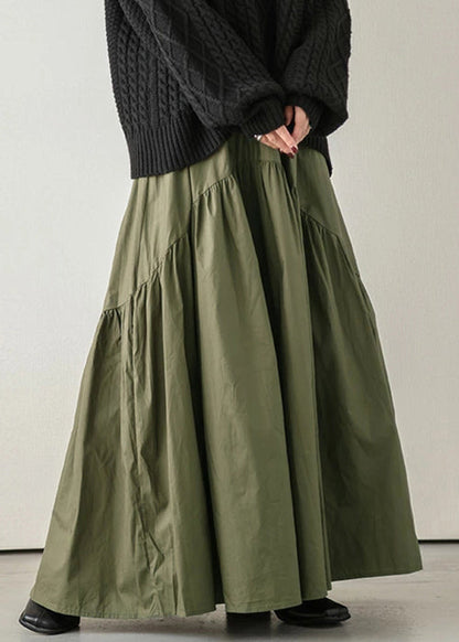 Jupe verte élastique de l'armée, taille élastique, coton, ample et froissée 